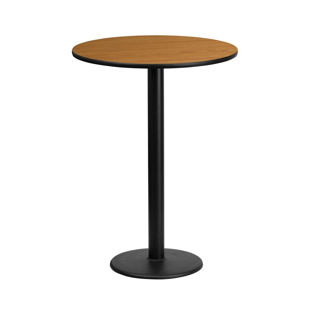 24'' Round Natural Laminate Table Top with 18'' Round Bar Height Table Base