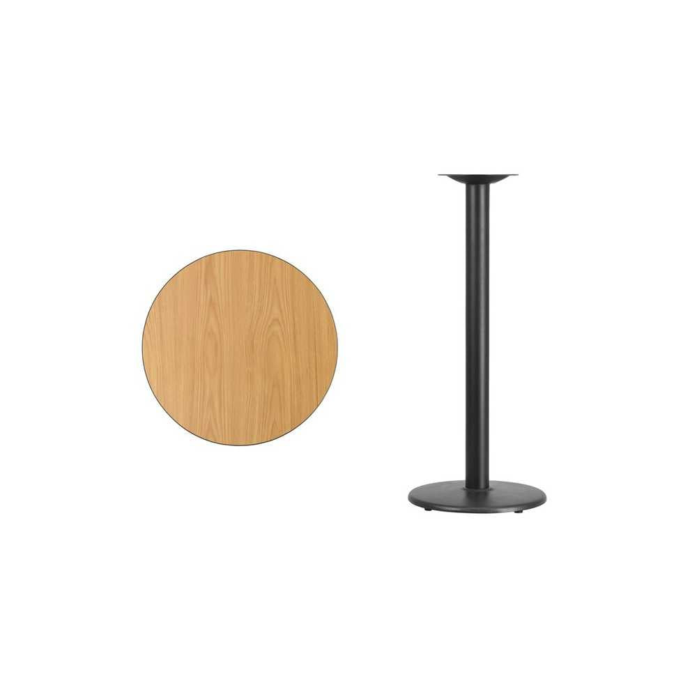 24'' Round Natural Laminate Table Top with 18'' Round Bar Height Table Base