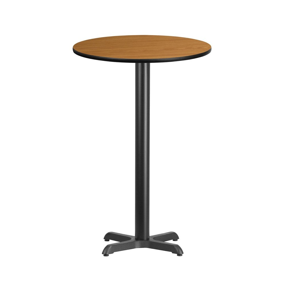 24'' Round Natural Laminate Table Top with 22'' x 22'' Bar Height Table Base