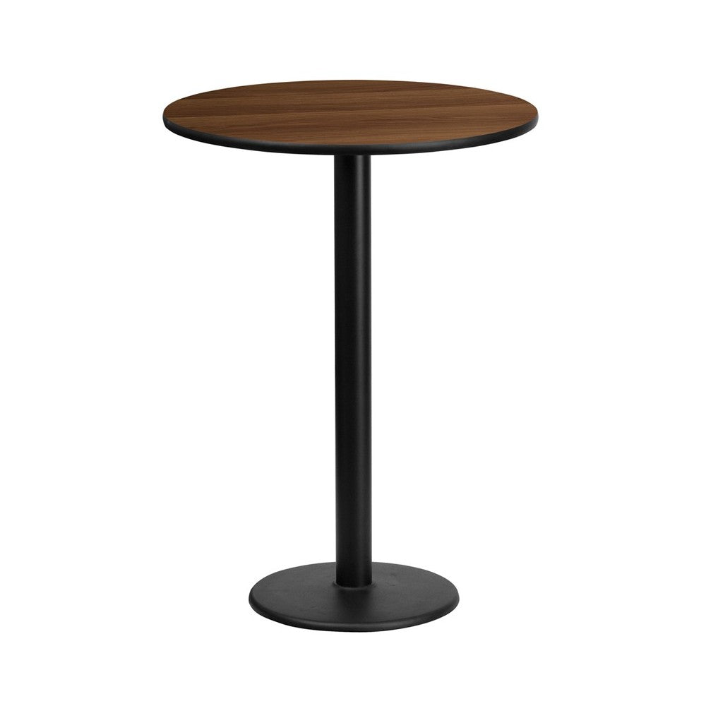 24'' Round Walnut Laminate Table Top with 18'' Round Bar Height Table Base