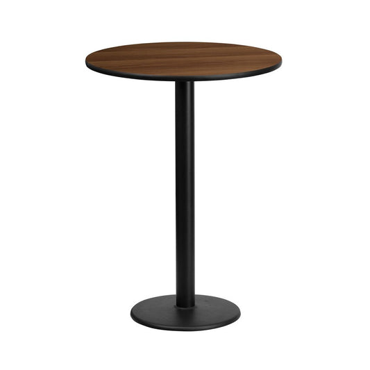 24'' Round Walnut Laminate Table Top with 18'' Round Bar Height Table Base