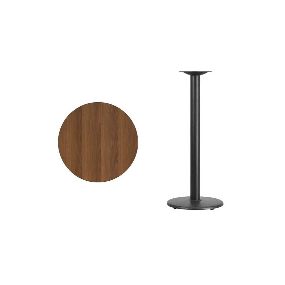 24'' Round Walnut Laminate Table Top with 18'' Round Bar Height Table Base