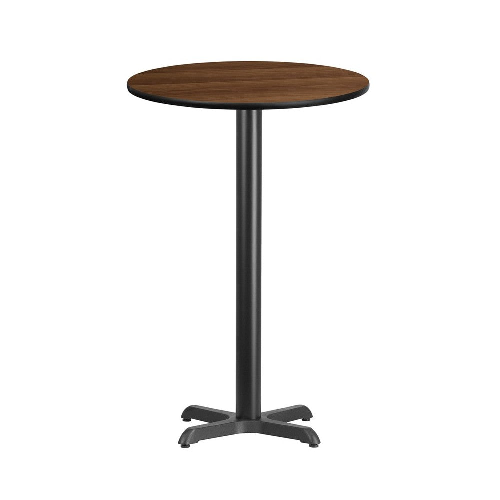 24'' Round Walnut Laminate Table Top with 22'' x 22'' Bar Height Table Base