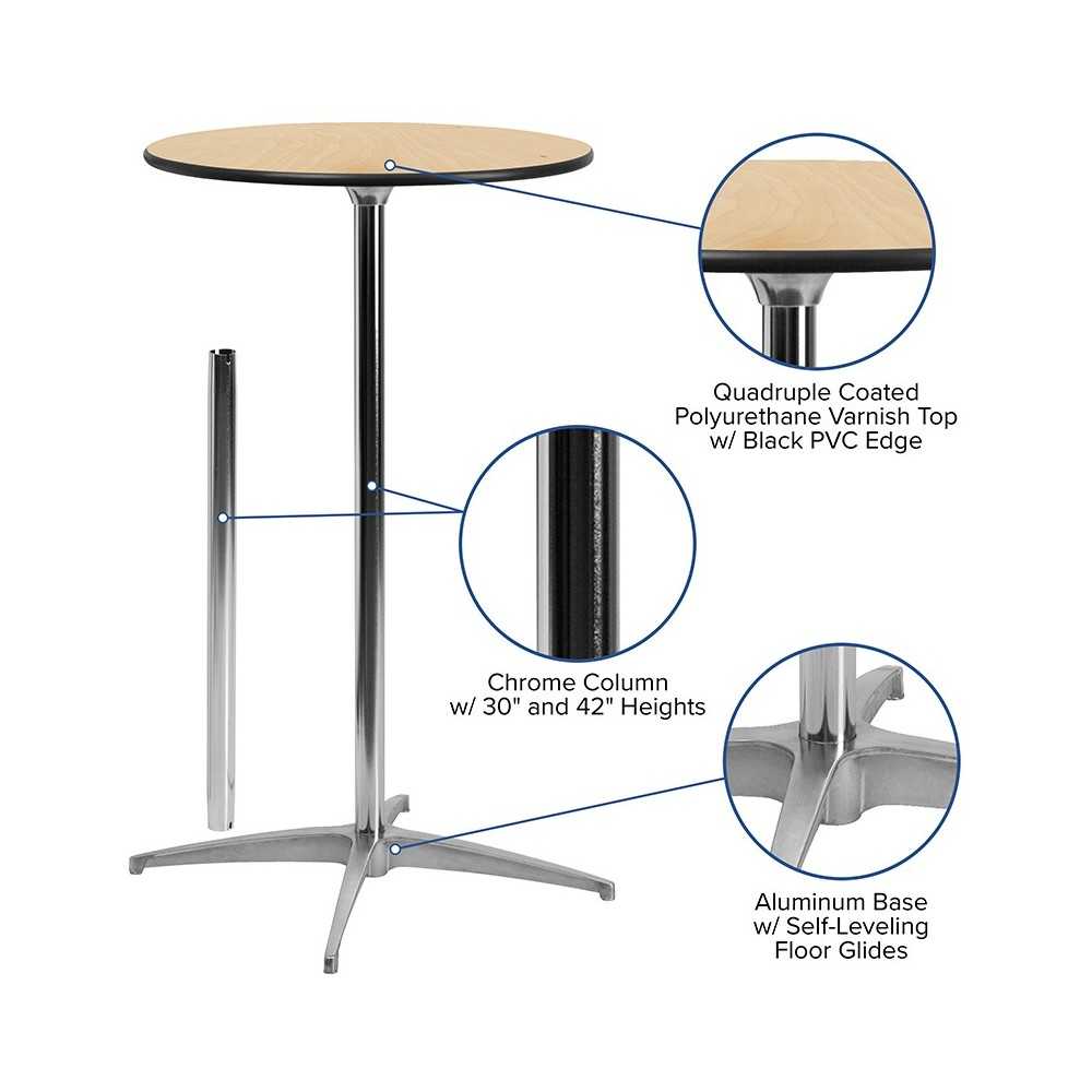 24'' Round Wood Cocktail Table with 30'' and 42'' Columns