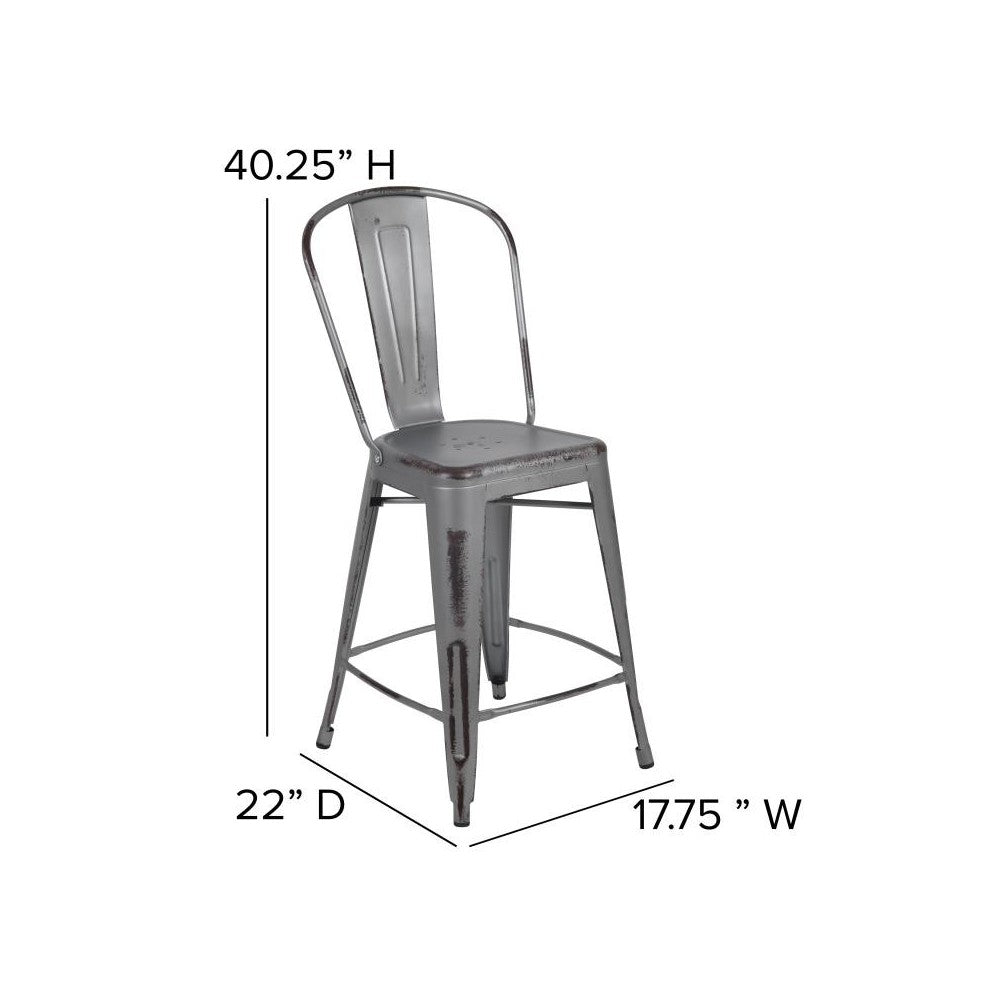 24" Silver Metal Stool-Gray Seat