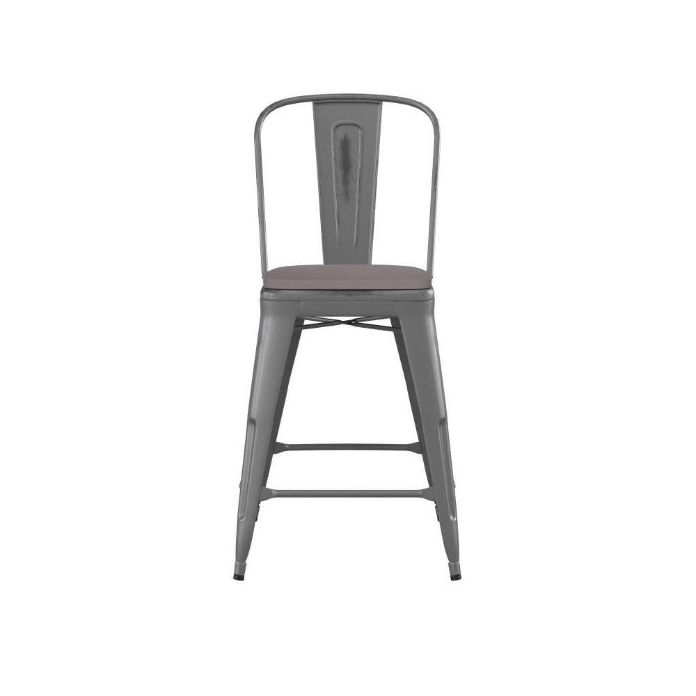 24" Silver Metal Stool-Gray Seat