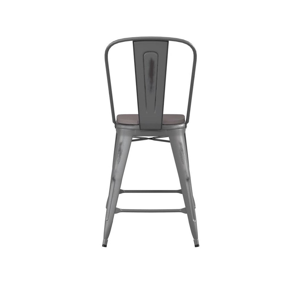 24" Silver Metal Stool-Gray Seat