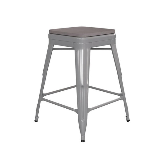 24" Silver Stool-Gray Seat