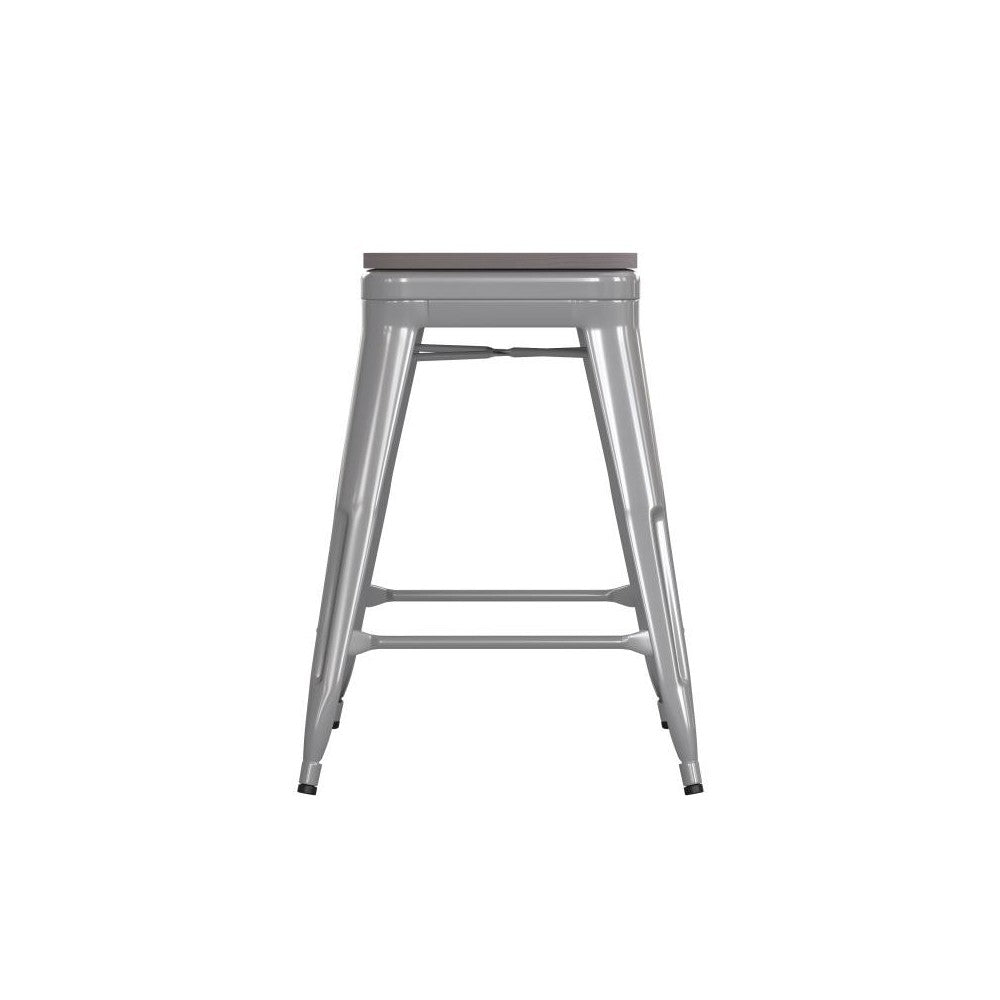 24" Silver Stool-Gray Seat