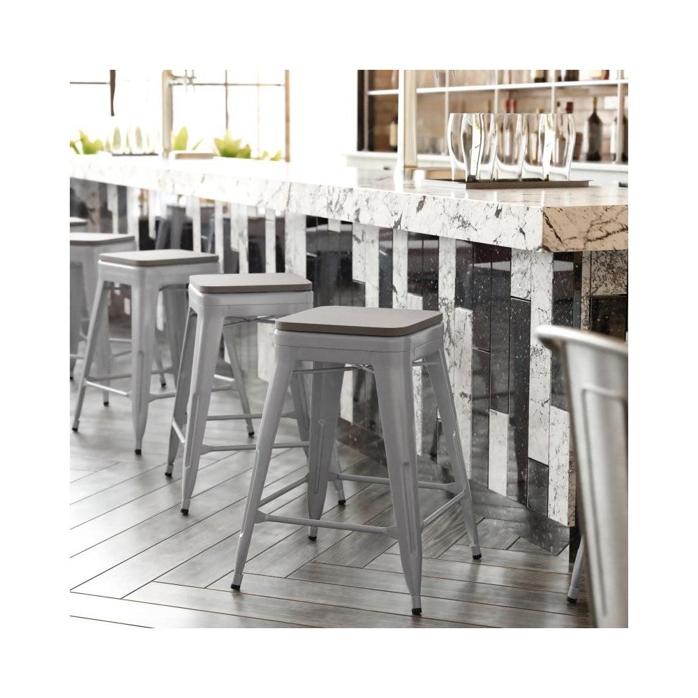 24" Silver Stool-Gray Seat