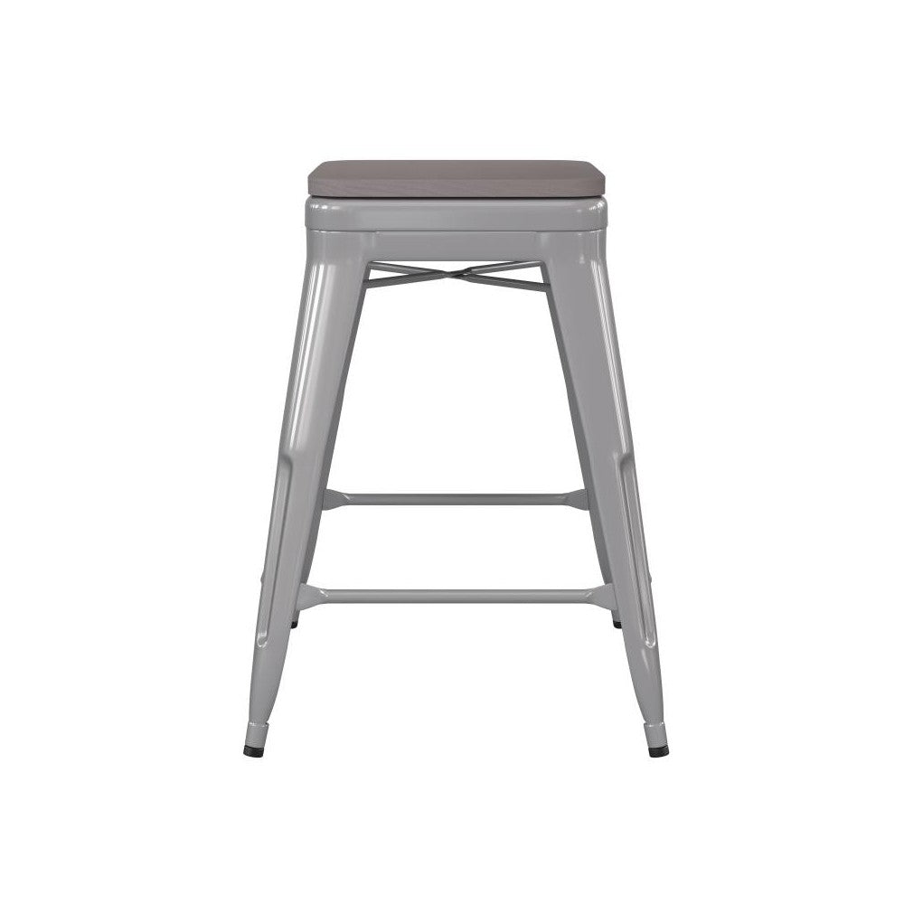 24" Silver Stool-Gray Seat