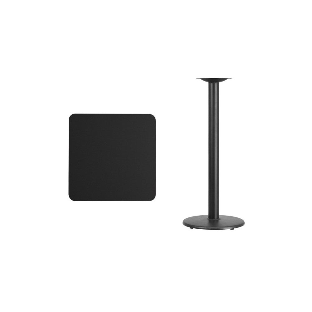 24'' Square Black Laminate Table Top with 18'' Round Bar Height Table Base