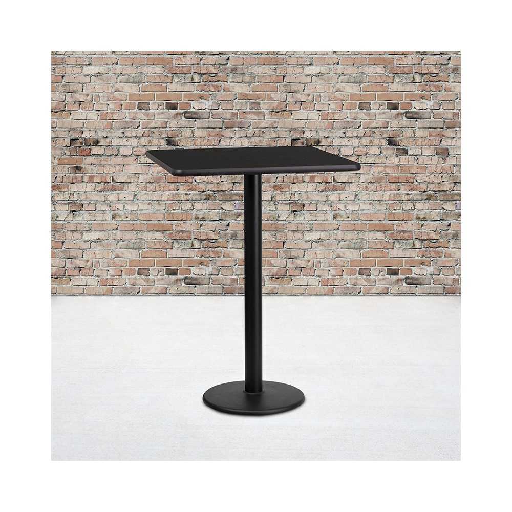 24'' Square Black Laminate Table Top with 18'' Round Bar Height Table Base