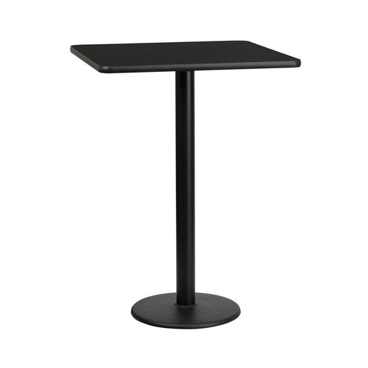 24'' Square Black Laminate Table Top with 18'' Round Bar Height Table Base