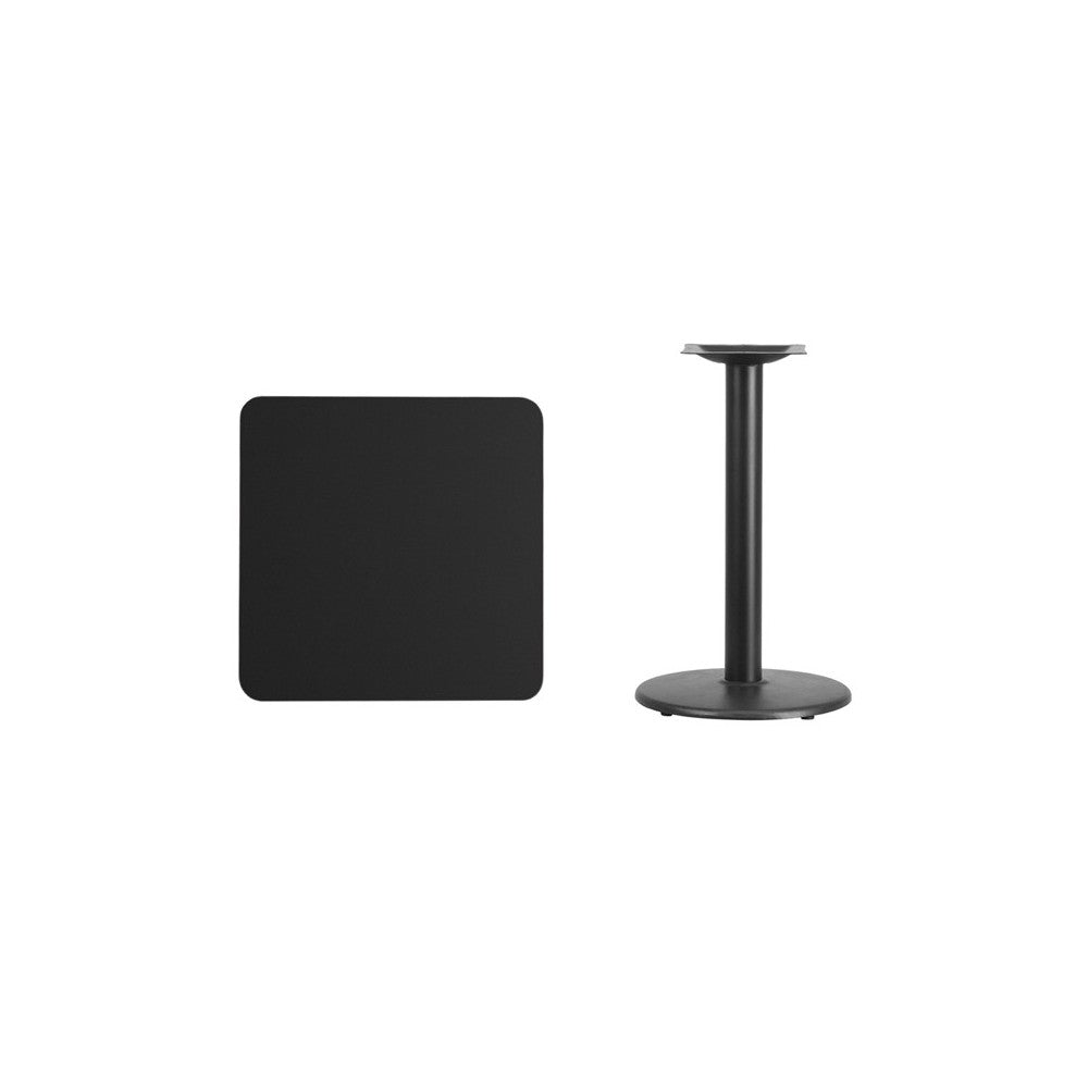 24'' Square Black Laminate Table Top with 18'' Round Table Height Base