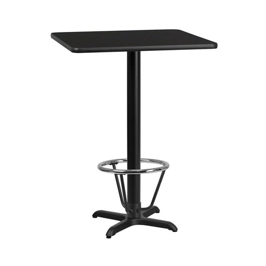 24'' Square Black Laminate Table Top with 22'' x 22'' Bar Height Table Base and Foot Ring