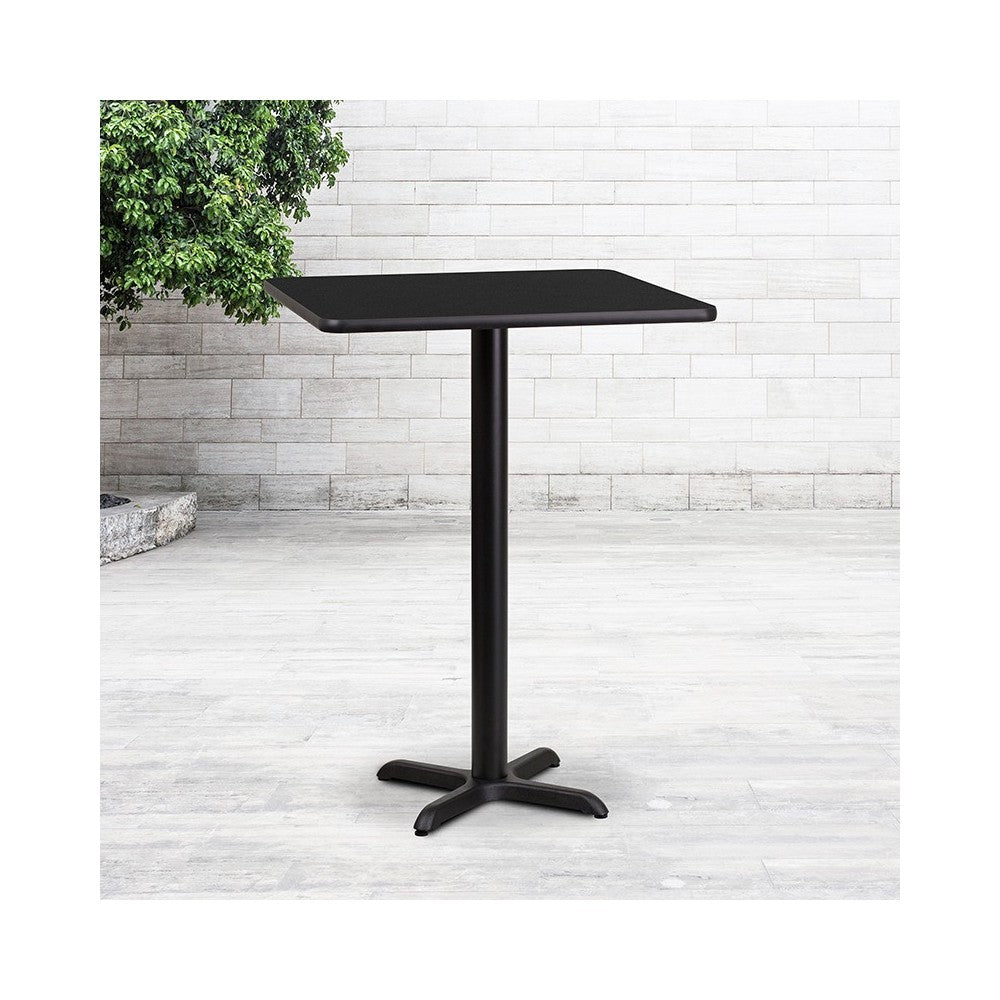 24'' Square Black Laminate Table Top with 22'' x 22'' Bar Height Table Base