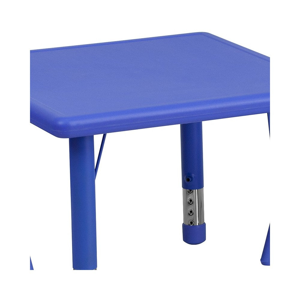 24'' Square Blue Plastic Height Adjustable Activity Table Set with 2 Chairs