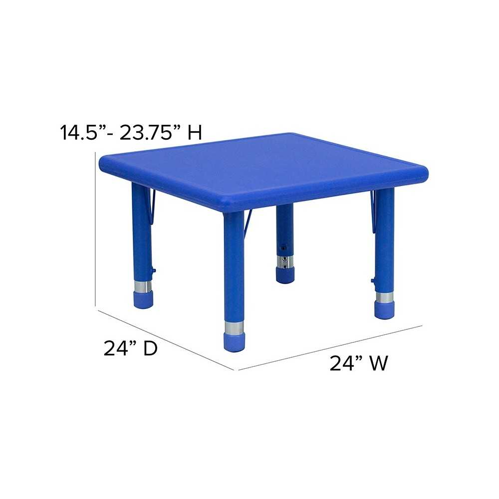 24'' Square Blue Plastic Height Adjustable Activity Table Set with 2 Chairs