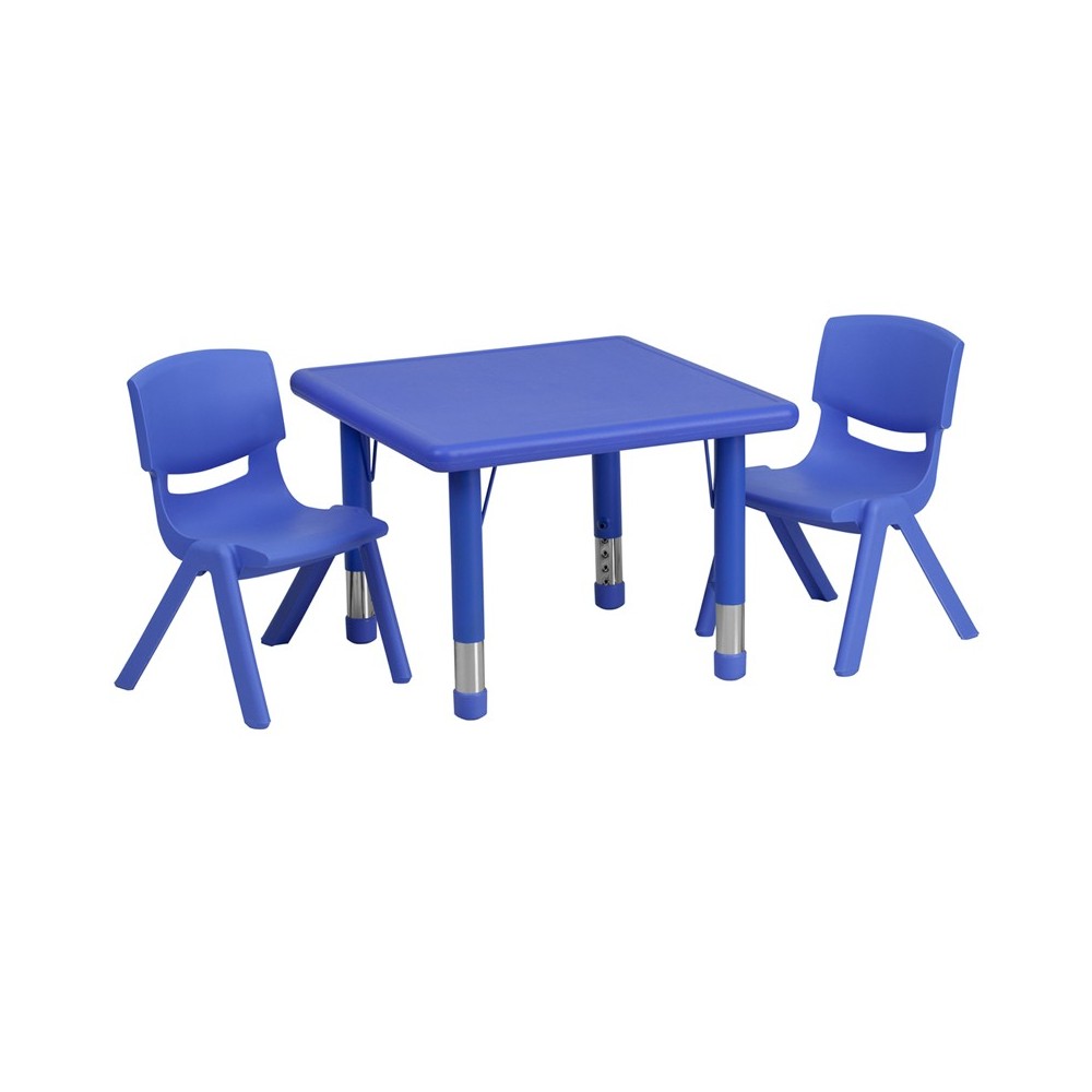 24'' Square Blue Plastic Height Adjustable Activity Table Set with 2 Chairs