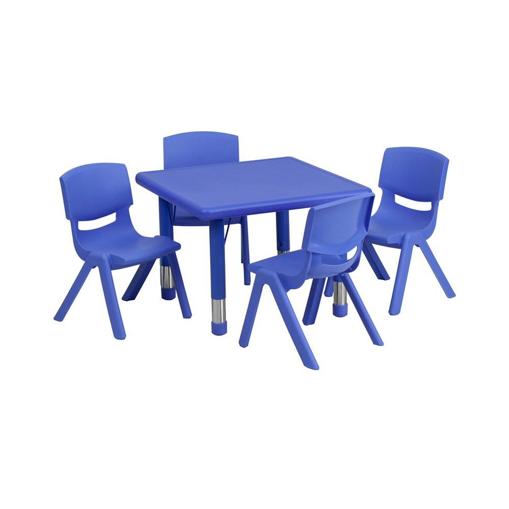 24'' Square Blue Plastic Height Adjustable Activity Table Set with 4 Chairs