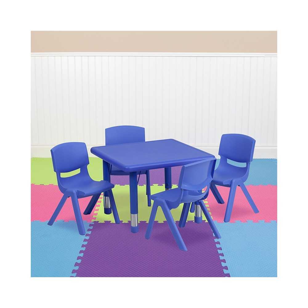 24'' Square Blue Plastic Height Adjustable Activity Table Set with 4 Chairs