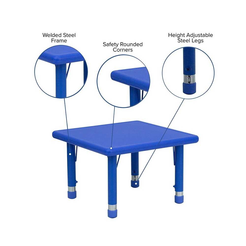 24'' Square Blue Plastic Height Adjustable Activity Table