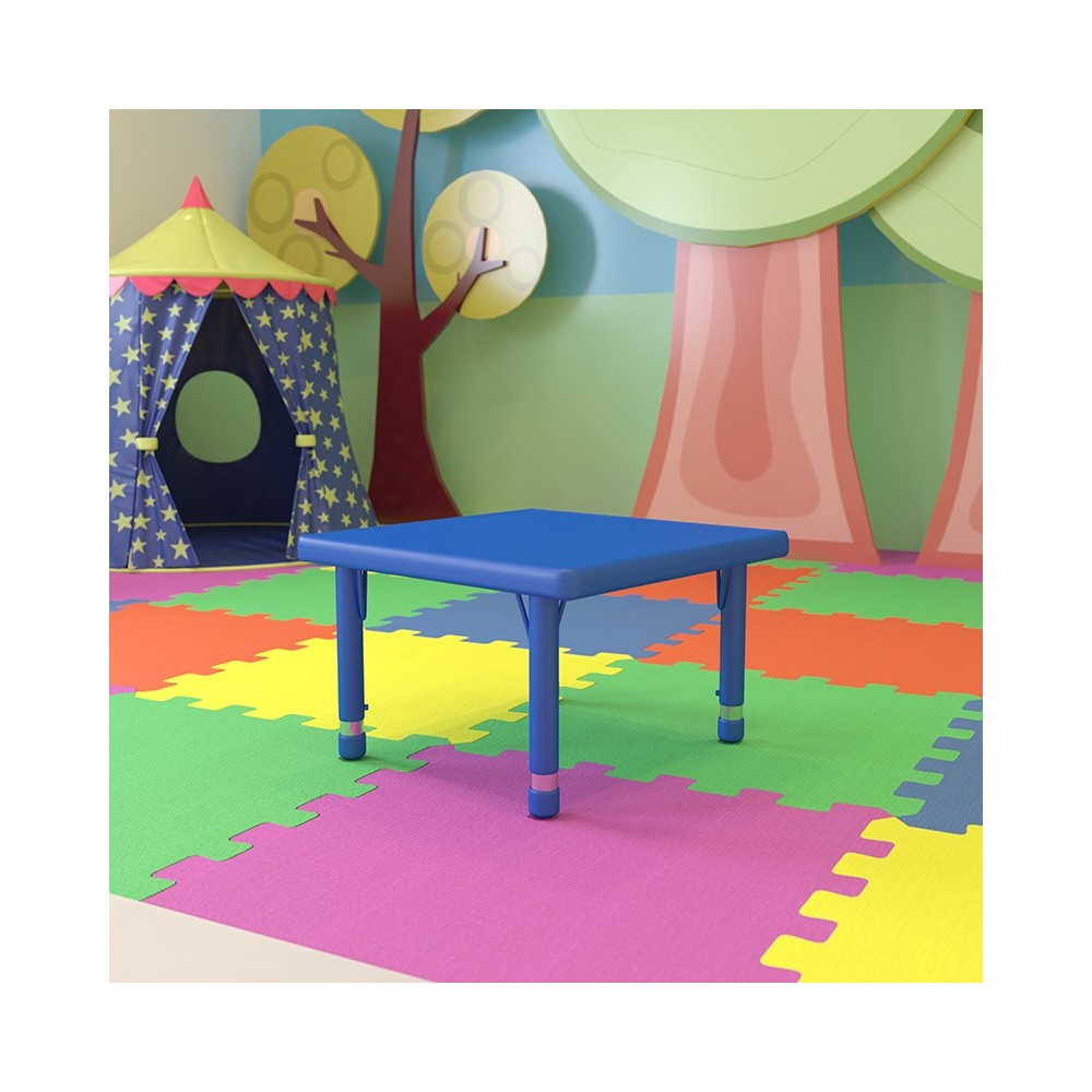 24'' Square Blue Plastic Height Adjustable Activity Table