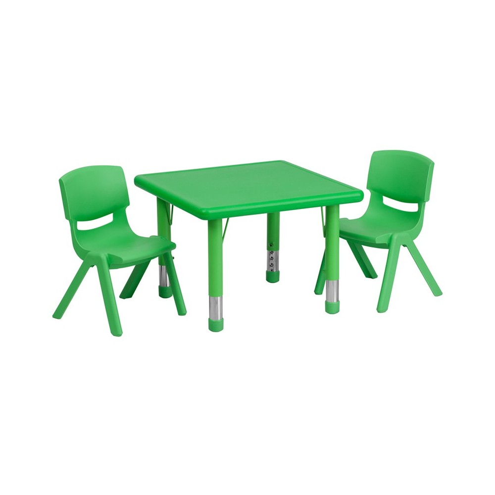 24'' Square Green Plastic Height Adjustable Activity Table Set with 2 Chairs