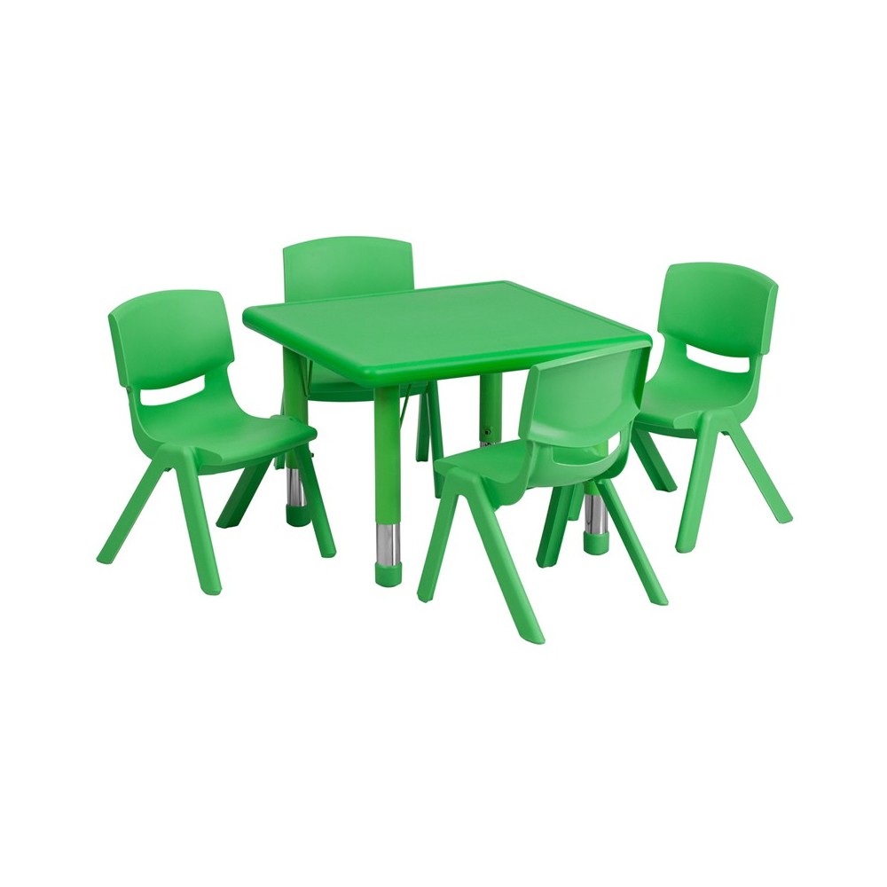 24'' Square Green Plastic Height Adjustable Activity Table Set with 4 Chairs