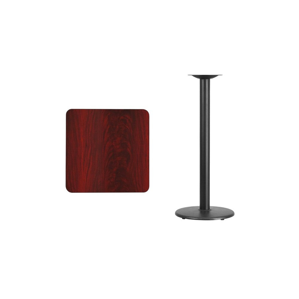 24'' Square Mahogany Laminate Table Top with 18'' Round Bar Height Table Base