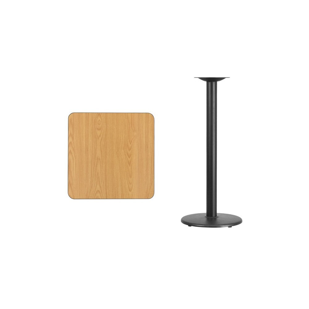 24'' Square Natural Laminate Table Top with 18'' Round Bar Height Table Base