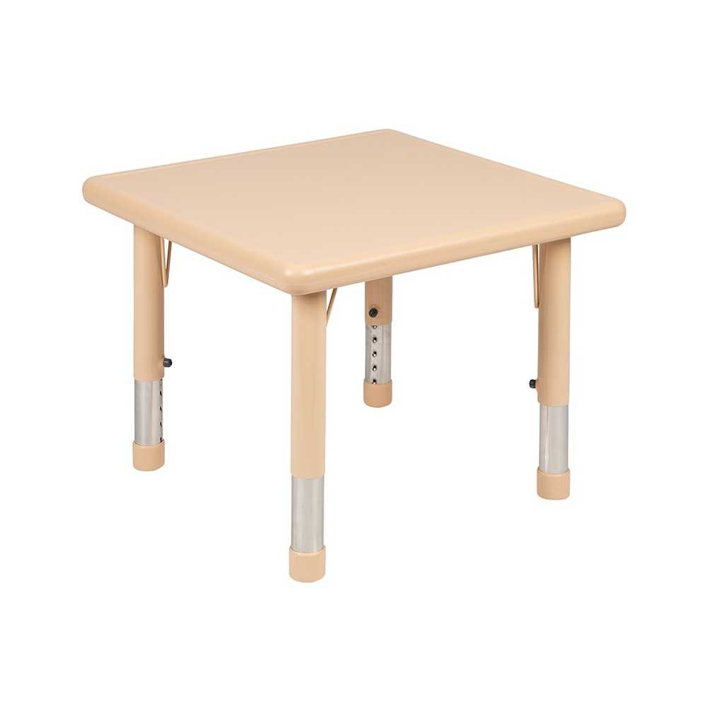 24" Square Natural Plastic Height Adjustable Activity Table Set with 2 Chairs