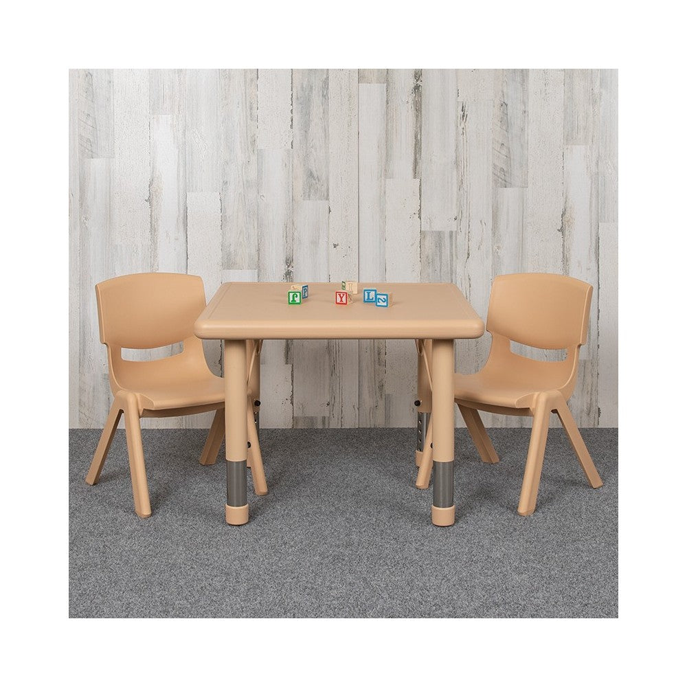 24" Square Natural Plastic Height Adjustable Activity Table Set with 2 Chairs