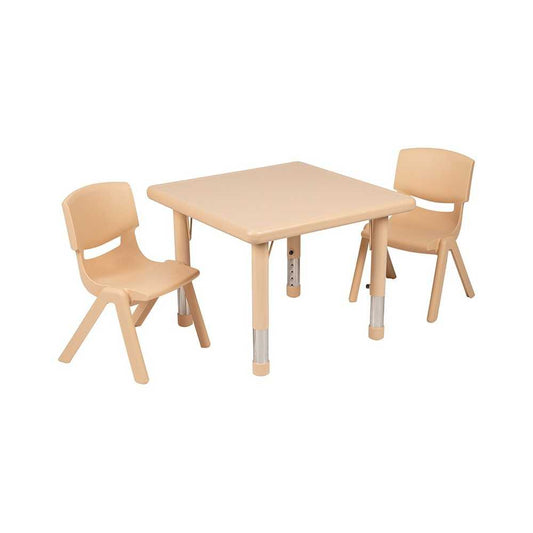 24" Square Natural Plastic Height Adjustable Activity Table Set with 2 Chairs