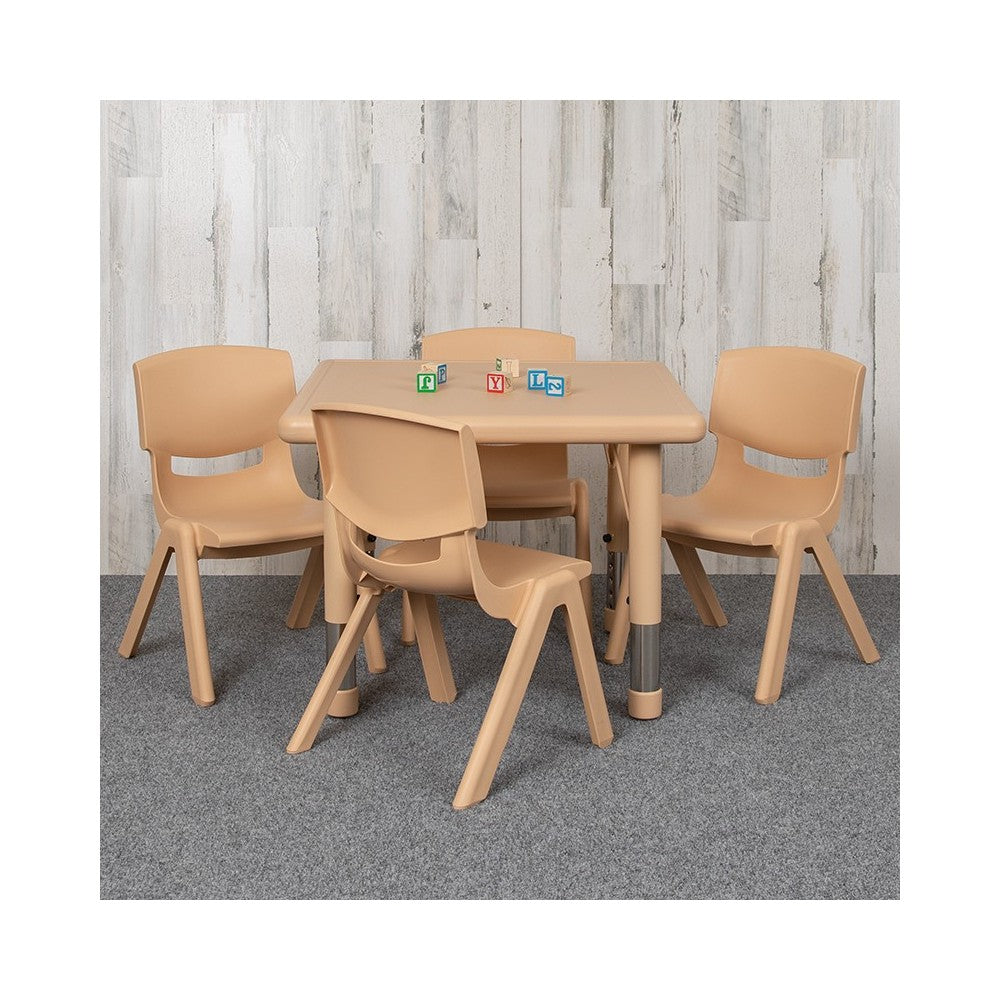 24" Square Natural Plastic Height Adjustable Activity Table Set with 4 Chairs