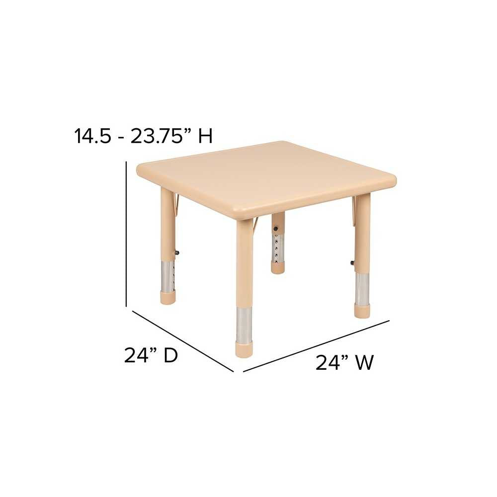 24" Square Natural Plastic Height Adjustable Activity Table