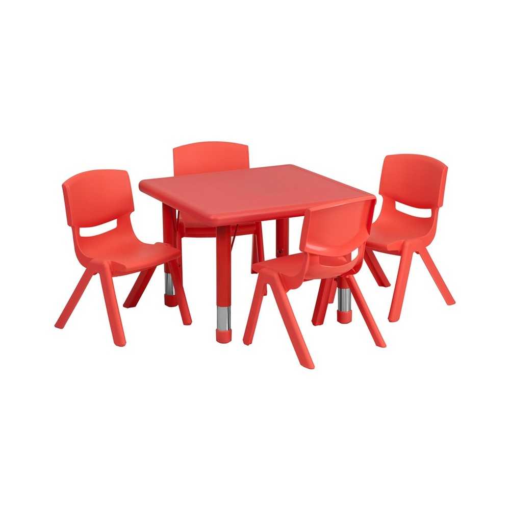 24'' Square Red Plastic Height Adjustable Activity Table Set with 4 Chairs