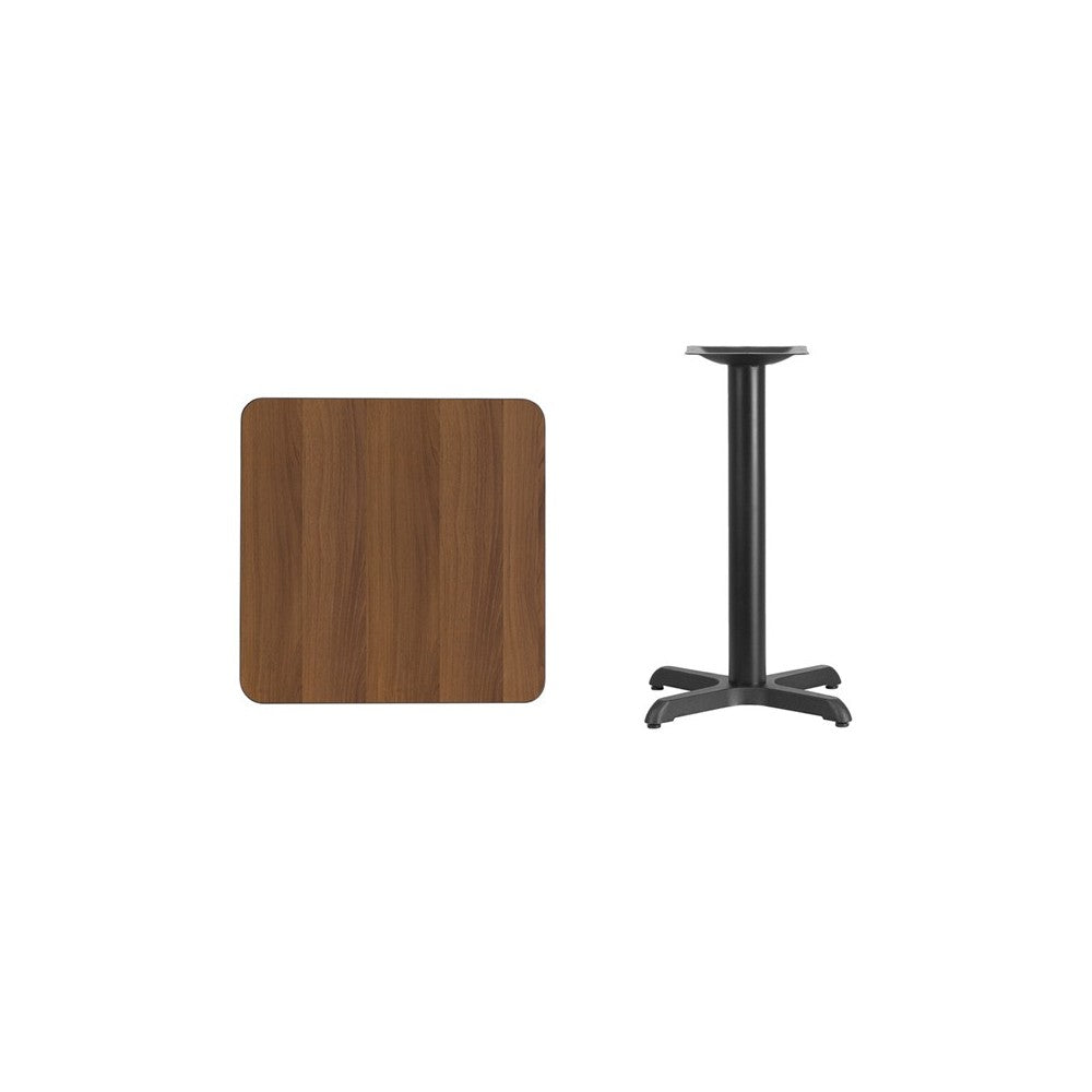 24'' Square Walnut Laminate Table Top with 22'' x 22'' Table Height Base