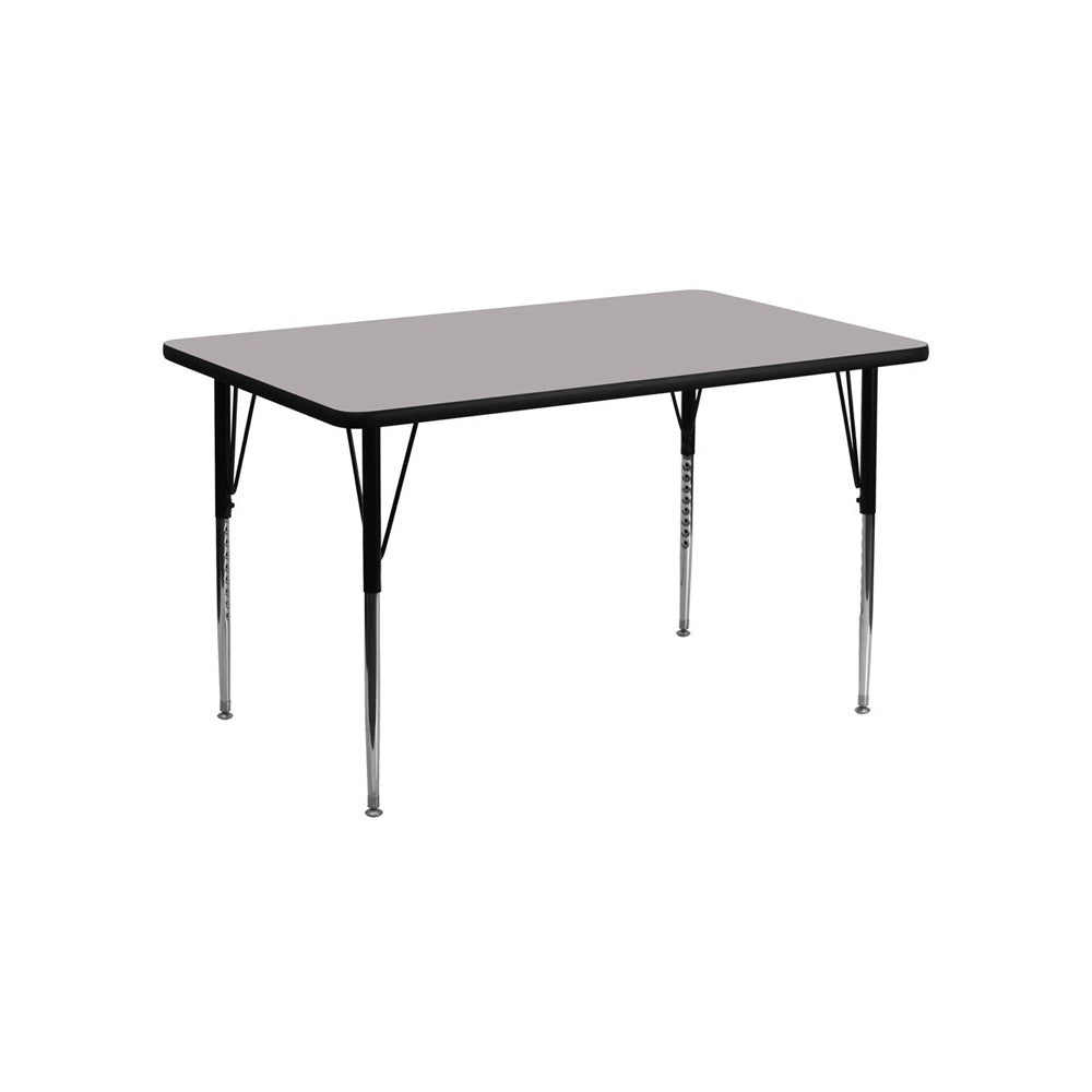 24''W x 48''L Rectangular Gray HP Laminate Activity Table - Standard Height Adjustable Legs