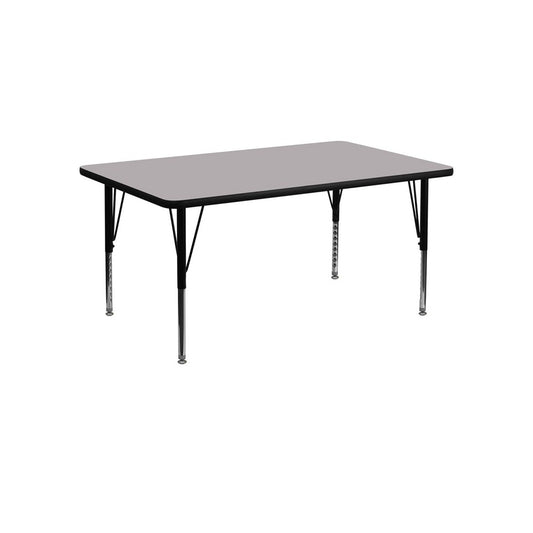 24''W x 48''L Rectangular Gray Thermal Laminate Activity Table - Height Adjustable Short Legs