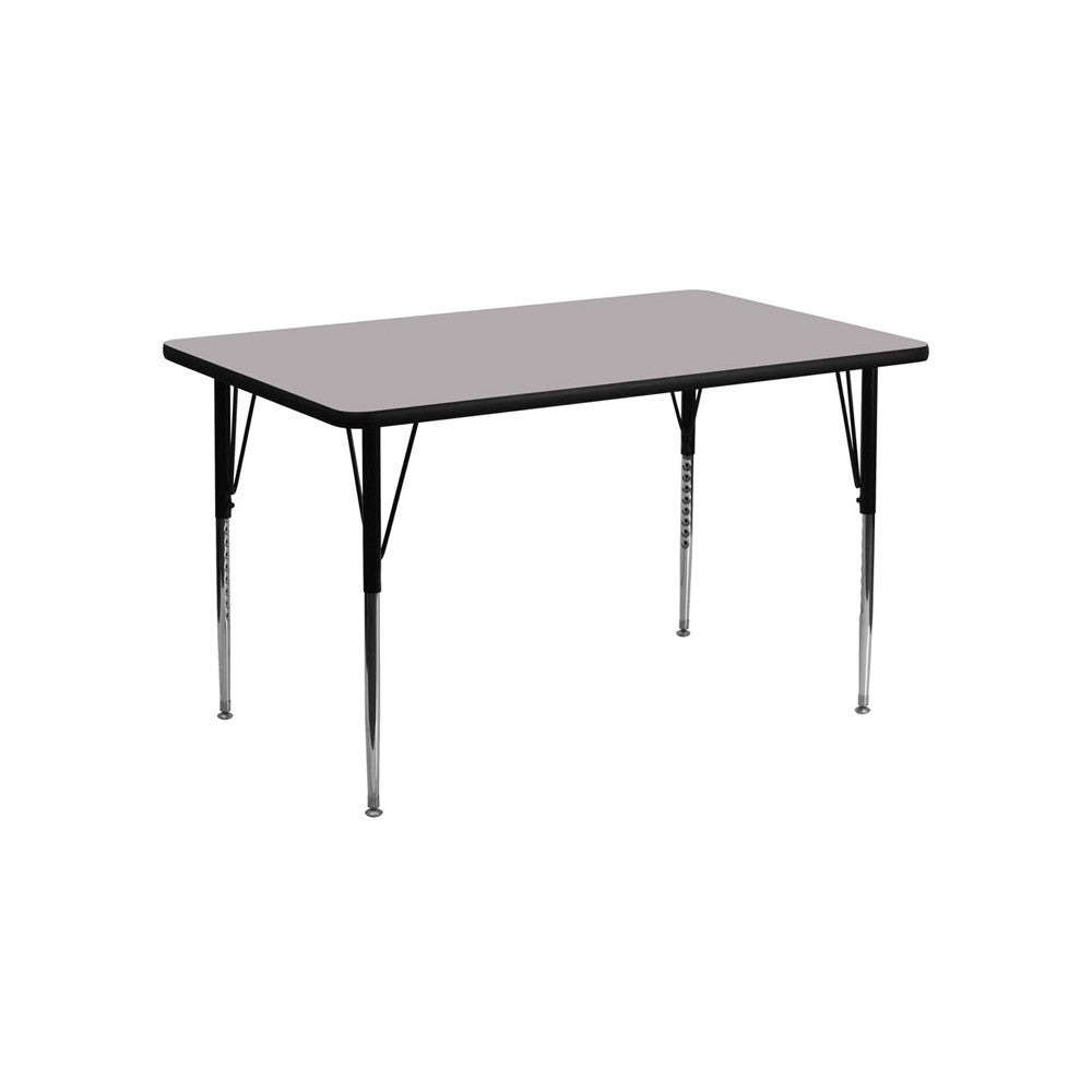 24''W x 48''L Rectangular Gray Thermal Laminate Activity Table - Standard Height Adjustable Legs