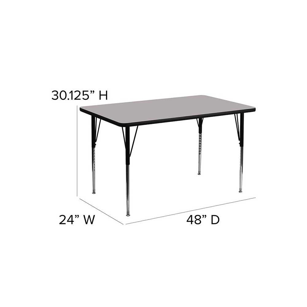 24''W x 48''L Rectangular Gray Thermal Laminate Activity Table - Standard Height Adjustable Legs