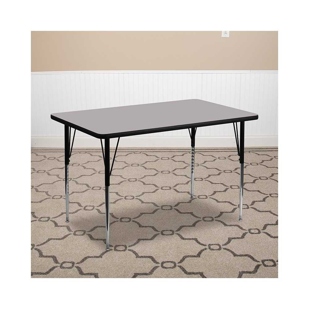 24''W x 48''L Rectangular Gray Thermal Laminate Activity Table - Standard Height Adjustable Legs