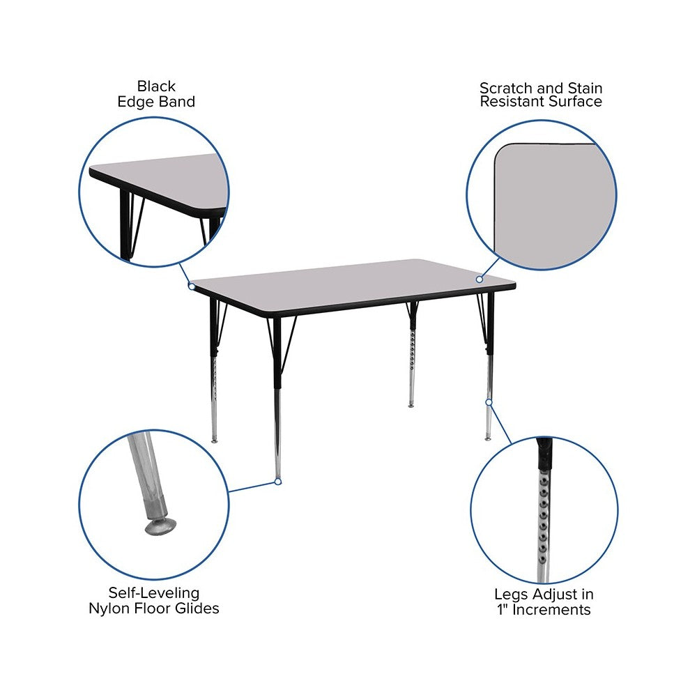 24''W x 48''L Rectangular Gray Thermal Laminate Activity Table - Standard Height Adjustable Legs