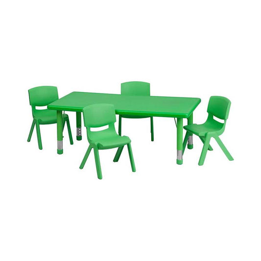 24''W x 48''L Rectangular Green Plastic Height Adjustable Activity Table Set with 4 Chairs