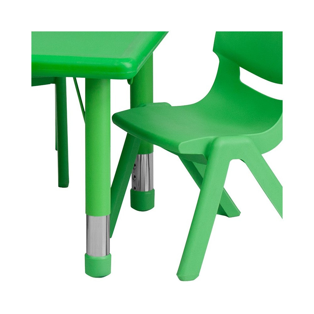 24''W x 48''L Rectangular Green Plastic Height Adjustable Activity Table Set with 4 Chairs