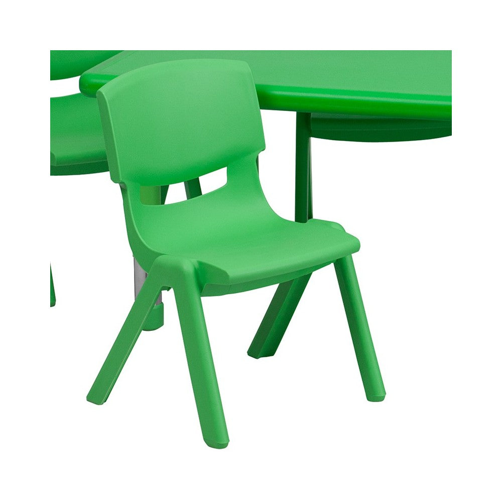 24''W x 48''L Rectangular Green Plastic Height Adjustable Activity Table Set with 4 Chairs