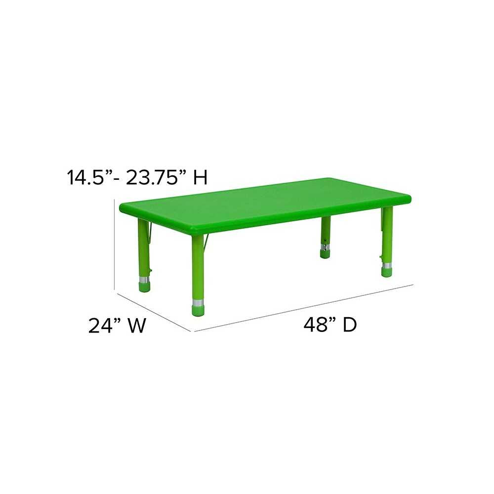 24''W x 48''L Rectangular Green Plastic Height Adjustable Activity Table Set with 6 Chairs