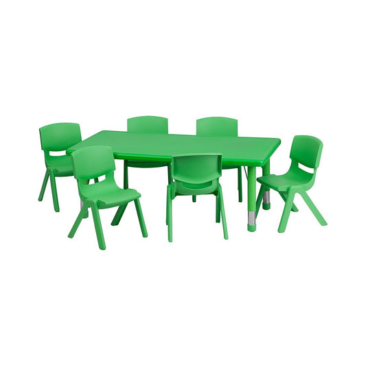 24''W x 48''L Rectangular Green Plastic Height Adjustable Activity Table Set with 6 Chairs